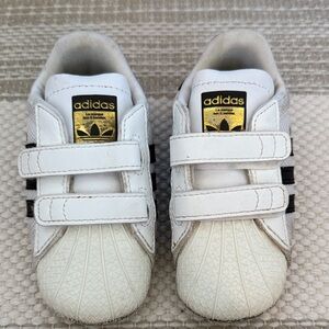 Adidas Kids White and Black Velcro Sneakers